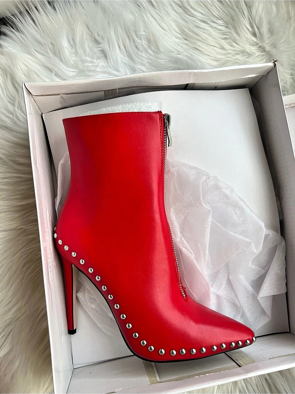 Fashion Nova Studded Red Heeled Ankle Boots NWT